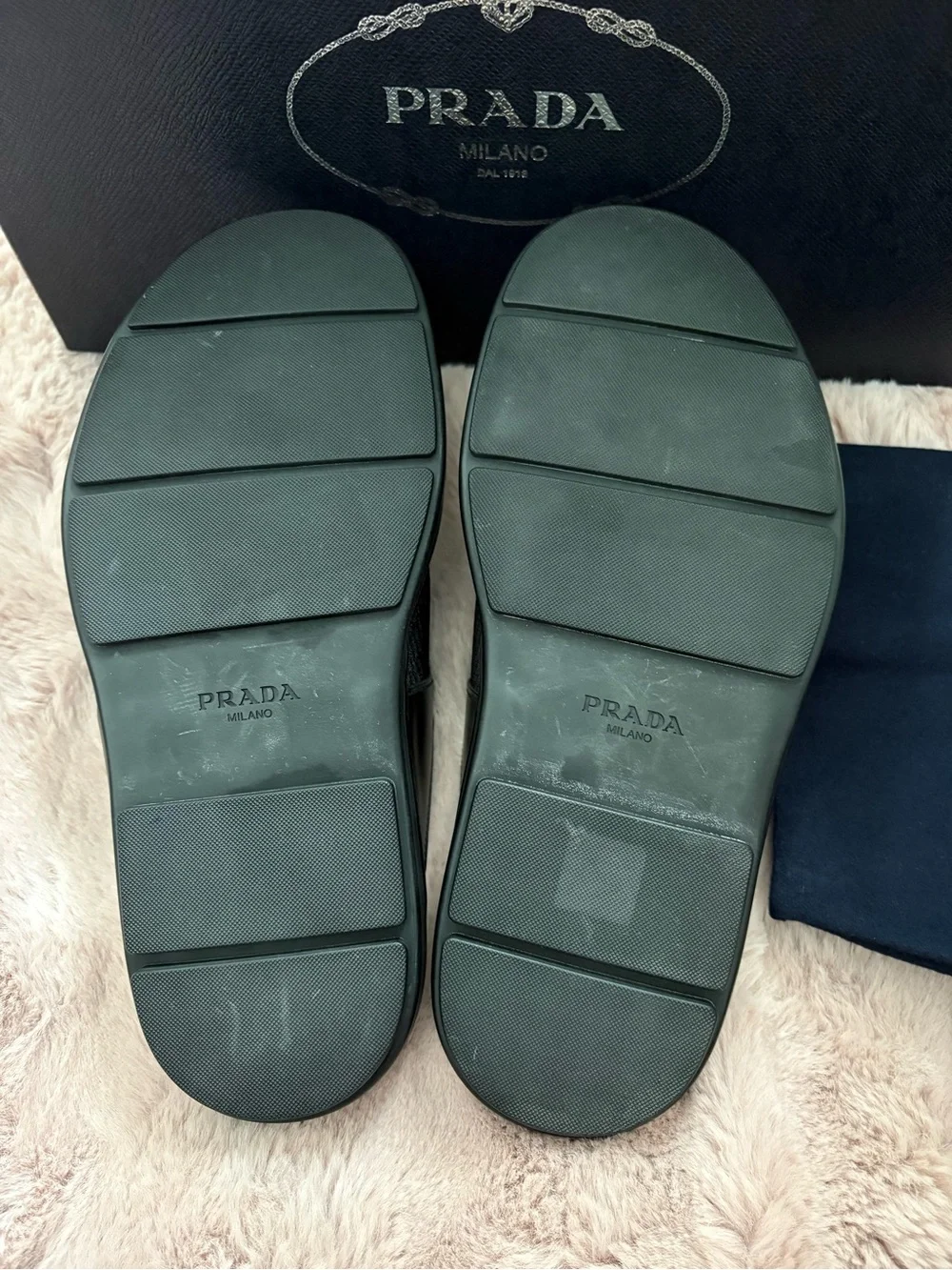 Prada Black Cross-Band Logo Slides for Men mecpl.in display picture 2